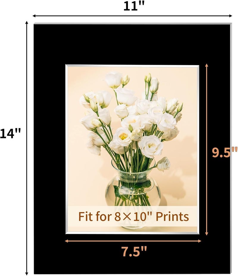 YEESON 10 Pack Picture Frame Mats, 11x14 Matted to 8x10 Photo Mats, Acid Free Picture Matting for Pictures Photos Watercolor Artwork (Black) - Image 2